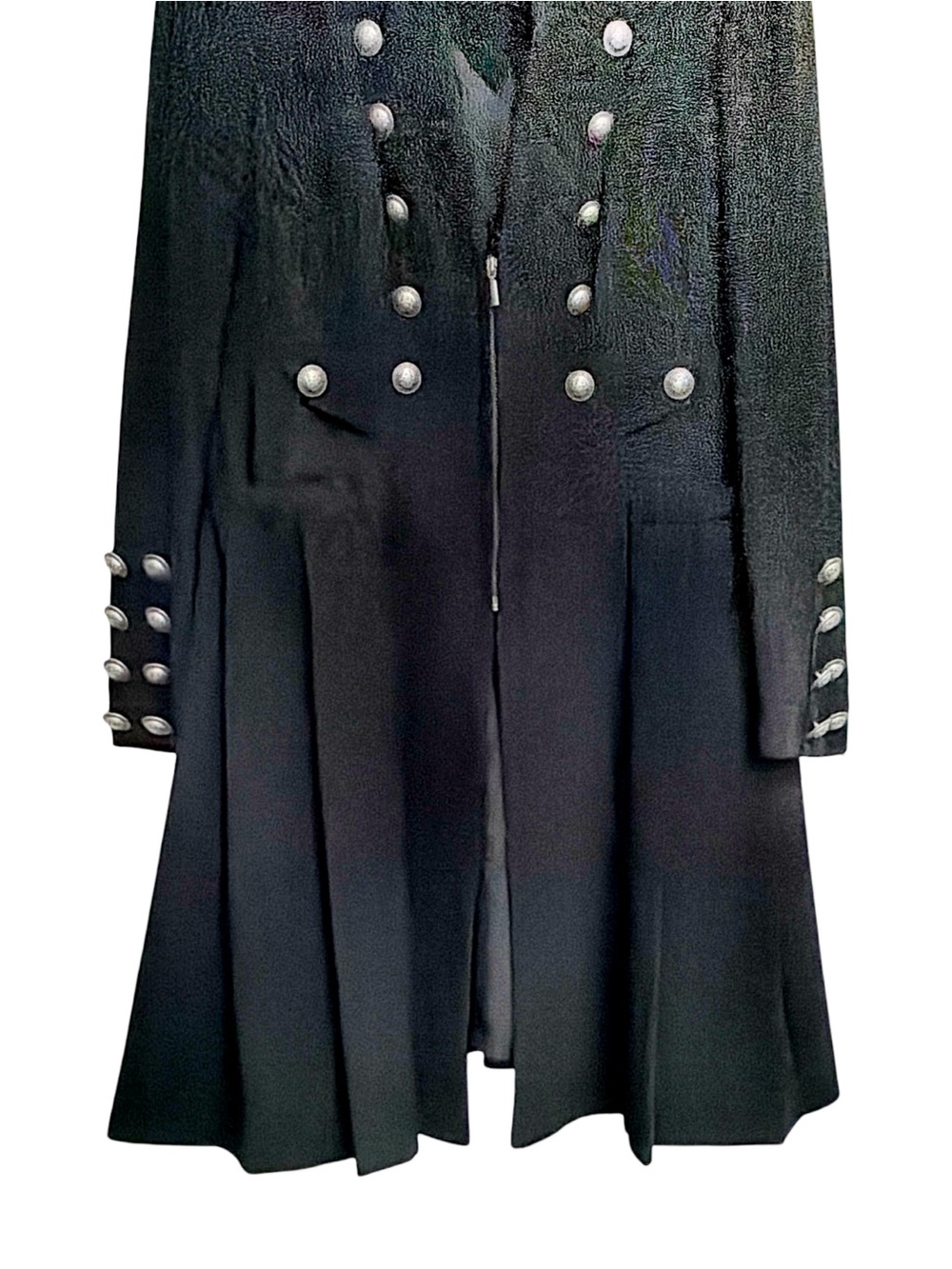 Zelda Women’s Military-Chic Long Coat | Black w/ Silver-Tone Buttons | Size 6 - Picture 7 of 12